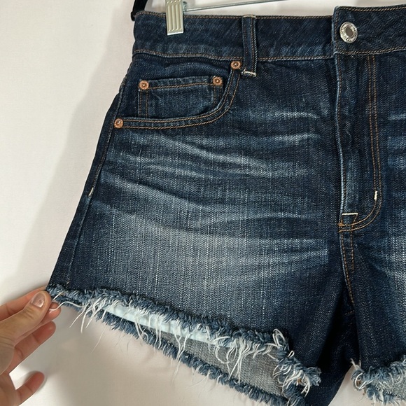 American Eagle Blue Frayed Hem High Rise Festival Denim Jean Shorts - Picture 2 of 10